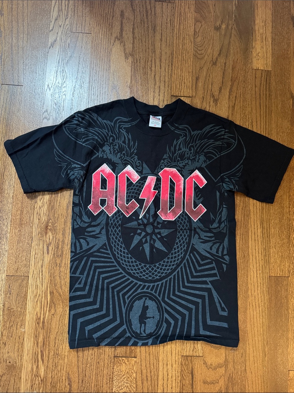 AC/DC Black Tee with Red Logo and Gray Graphic